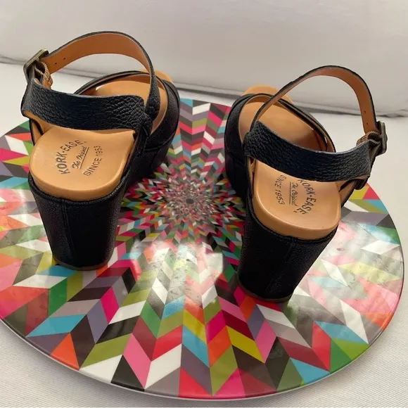 Kork-Ease Womens ADELPHI Black Wedge Platform Leather Sandals Sz 9