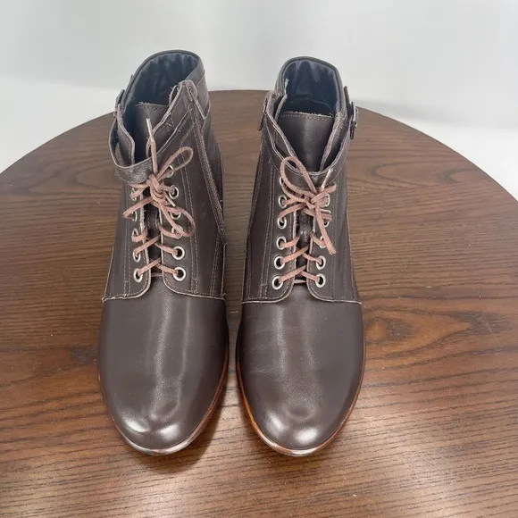 Naot Kona Ankle Boot Womens 38 / 7 Brown Leather Comfort Side Zip Lace up Buckle